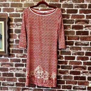 Max Studio Red and White Printed Shift Dress